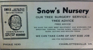 Snows Nursery Business Card